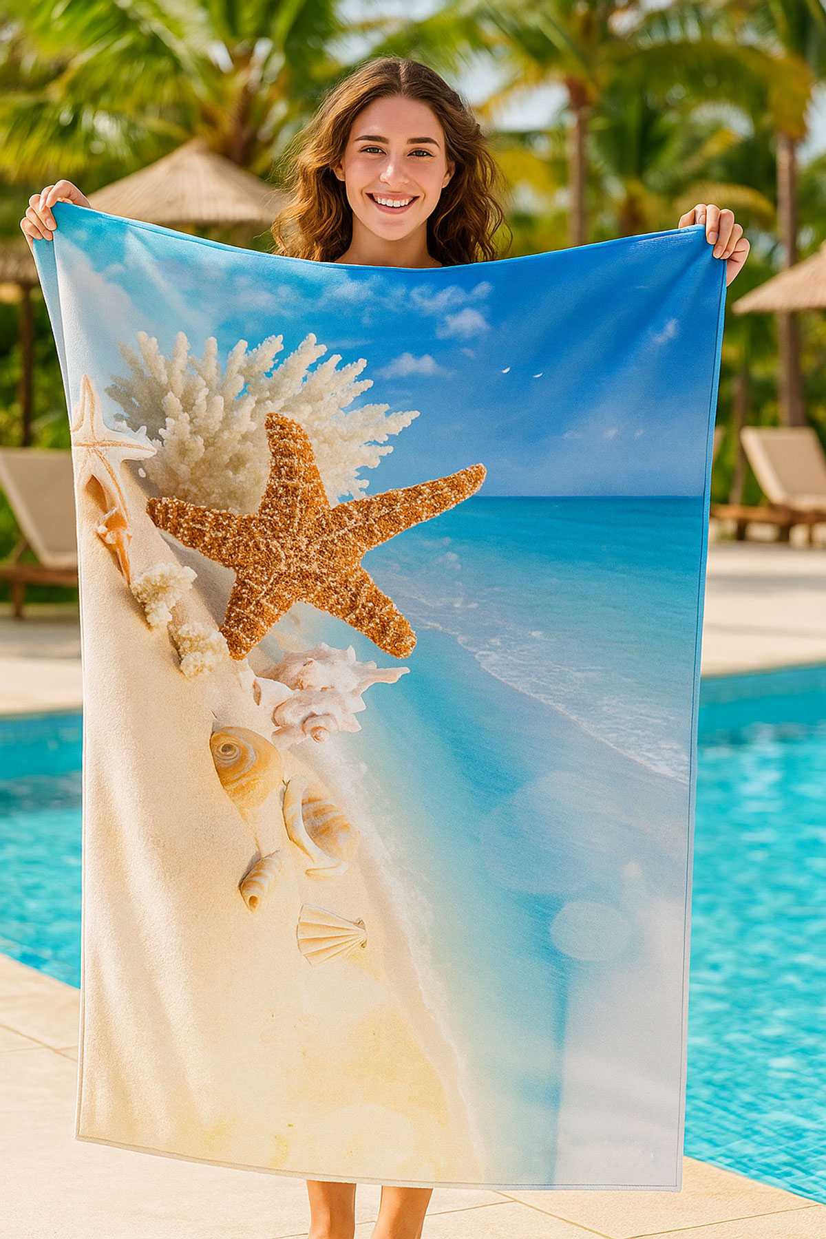 SeaDream Tropikal Desenli Plaj Havlusu 70X140 Cm DenizYıldızı