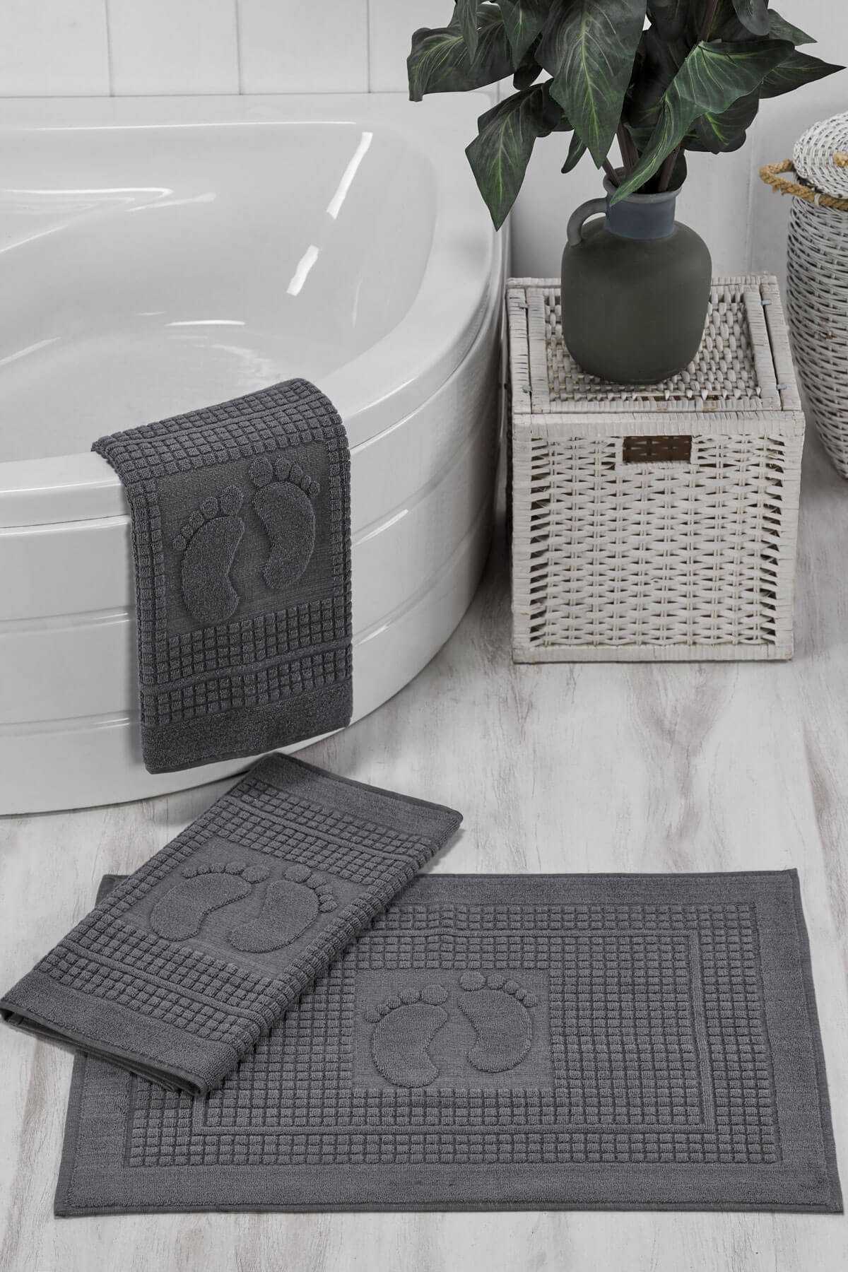 3 Lü Banyo Ayak Havlusu %100 Pamuklu 50x70 Cm Antrasit