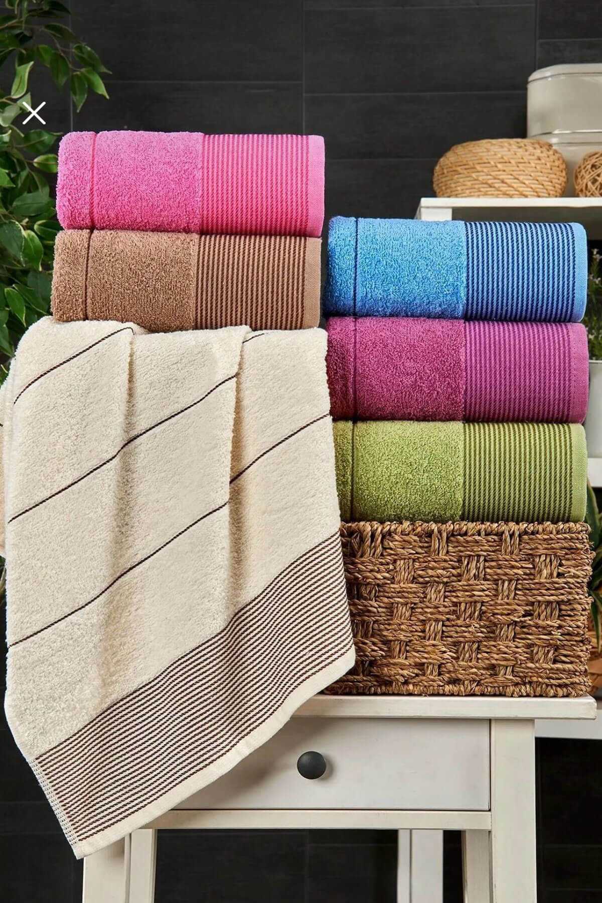 6 lı El Yüz Havlu Seti Pamuklu Havlu Takımı Renkli Bej