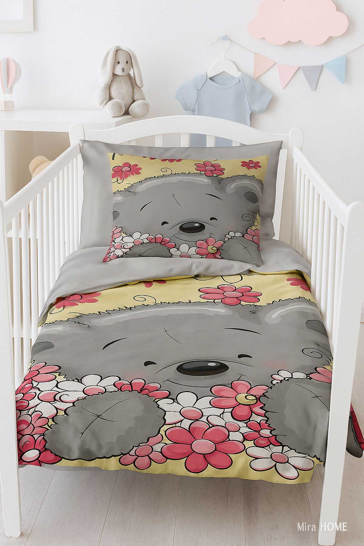 Yenidoğan Kız Bebek Nevresim Takımı %100 Pamuklu Flower