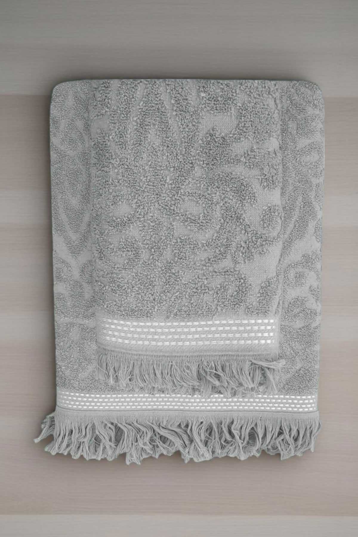 2 Parça Jakarlı Banyo Havlu Takımı %100 Pamuklu 90x150 Cm Arden Gri
