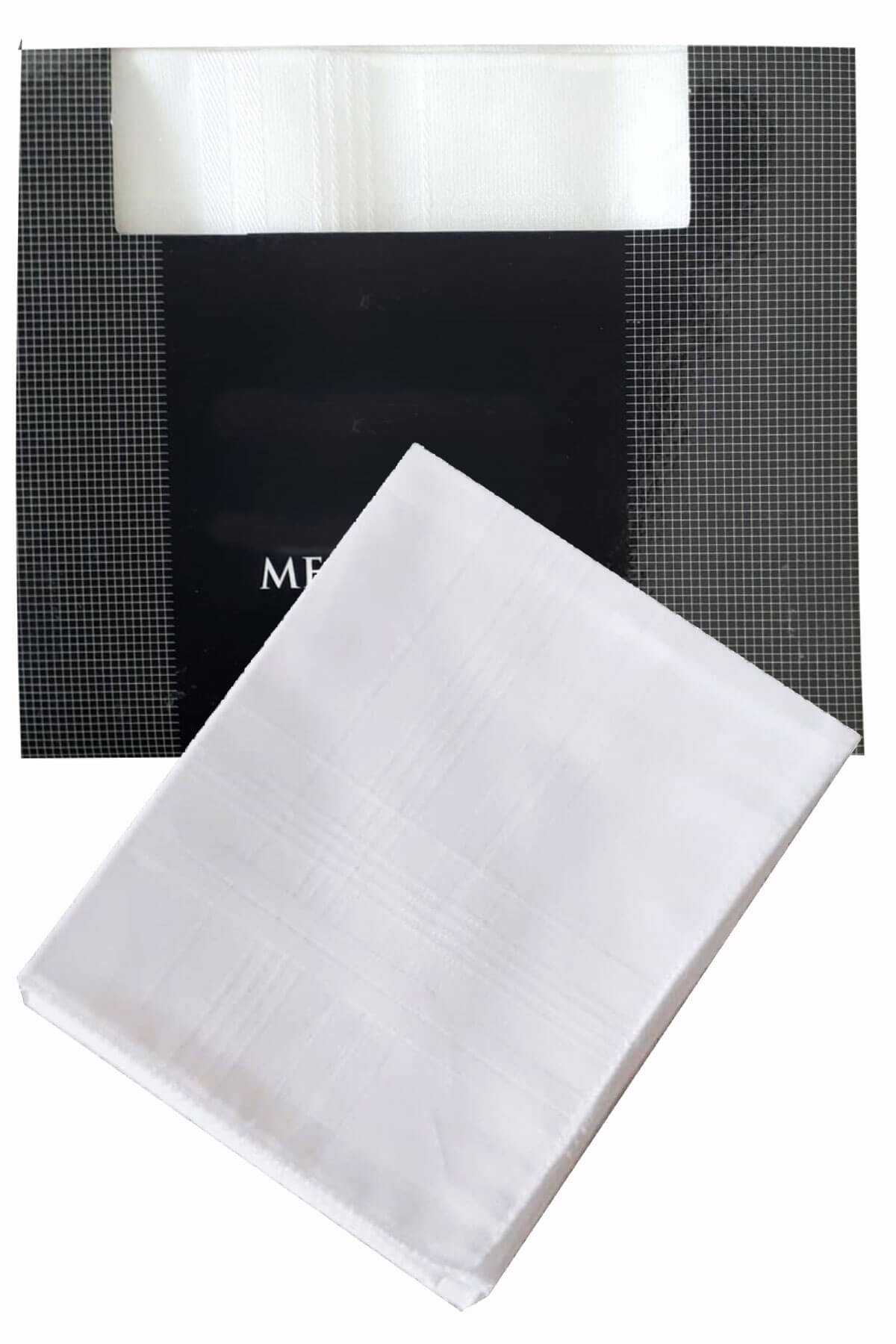 3 lü Özel Paket Premium Erkek Mendil Seti %100 Pamuk 42x42 cm Beyaz