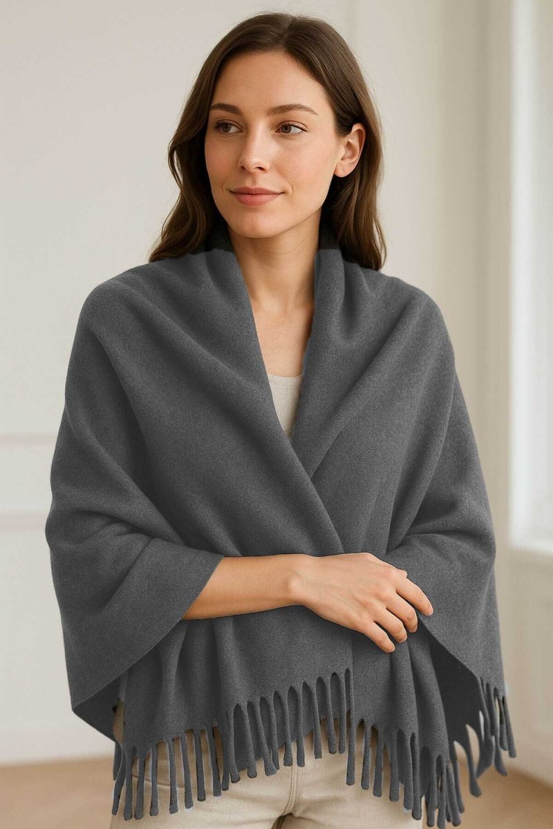 Softiva Polar Omuz Şalı 70x180 cm Unisex Kışlık Şal Antrasit Gri - CHOKQU