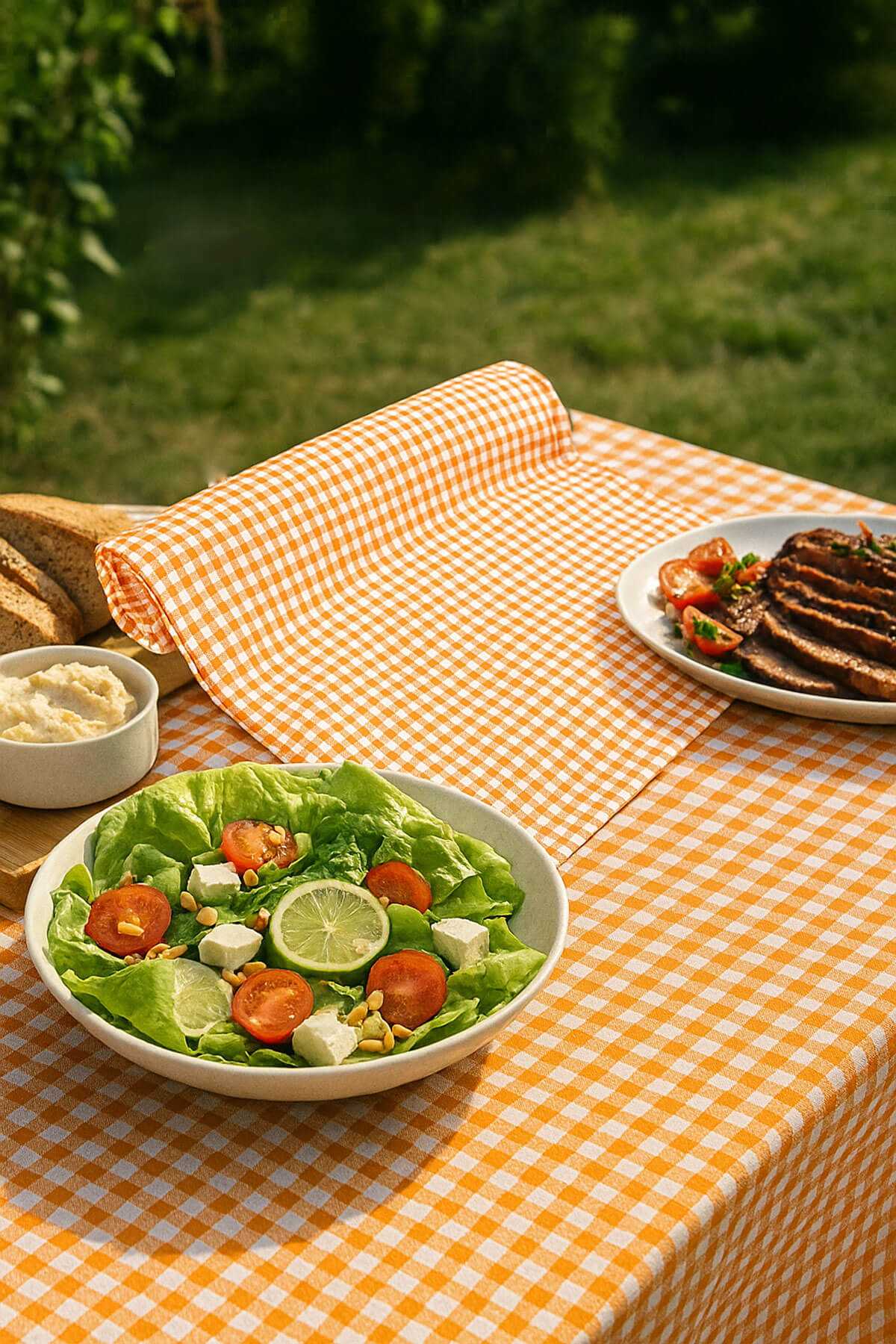 Zefir Desen Sofra Bezi Masa Örtüsü 170 x 170 Cm Turuncu