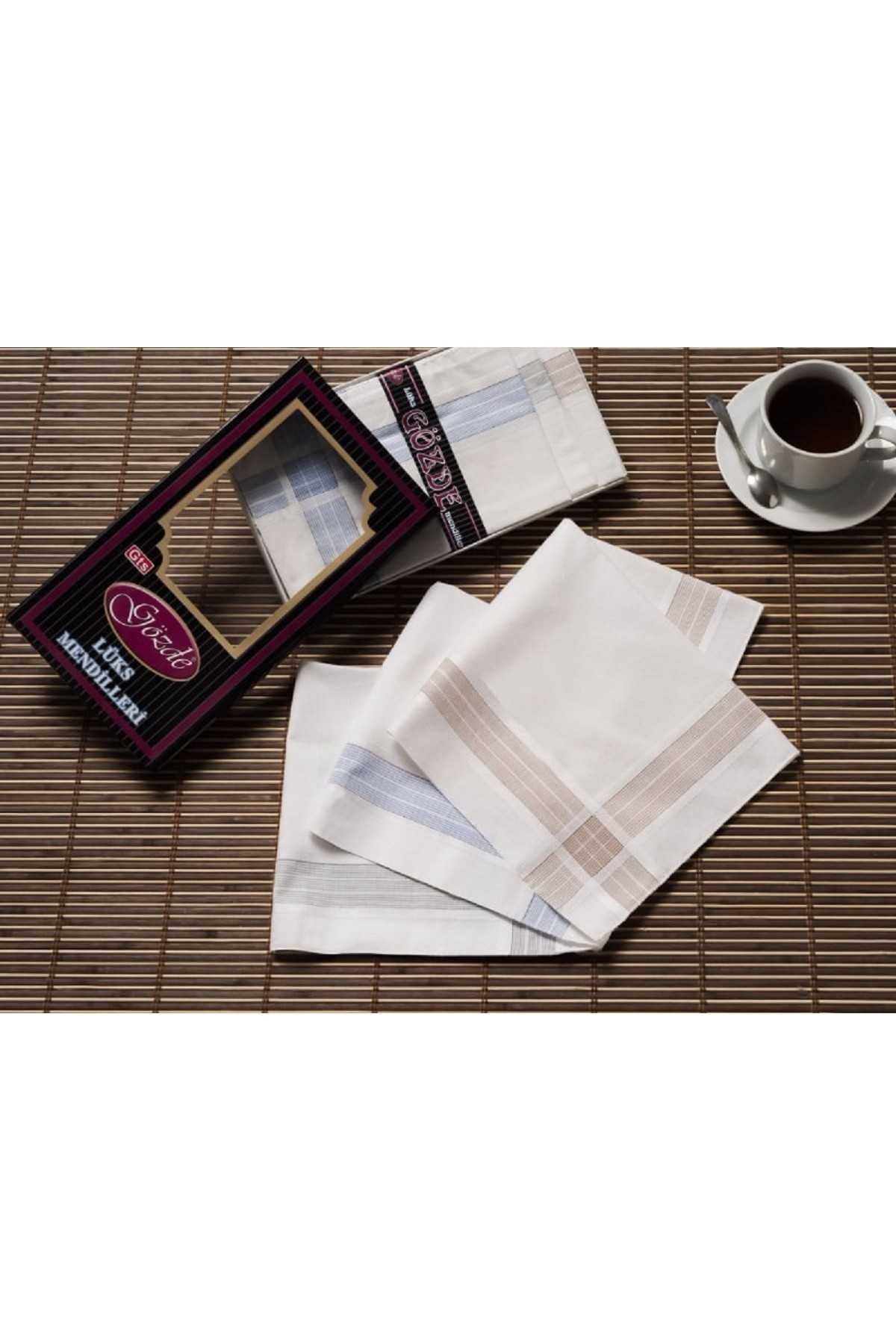 Siyah Kutulu 42x42 cm Düzine 12 Adet Kumaş Mendil-GM 03