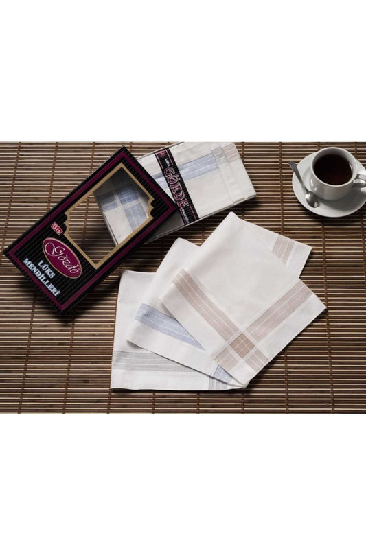 Siyah Kutulu 42x42 cm Düzine 12 Adet Kumaş Mendil-GM 03