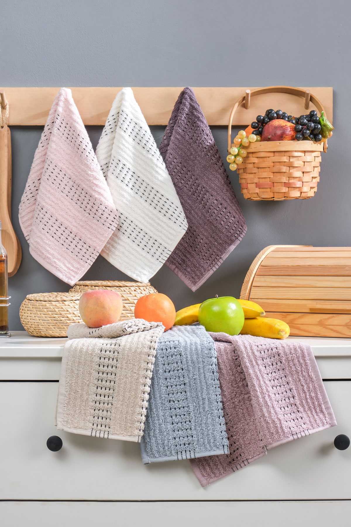 6 lı Soft Touch Mutfak Pamuklu Havlu Seti 30x50 cm