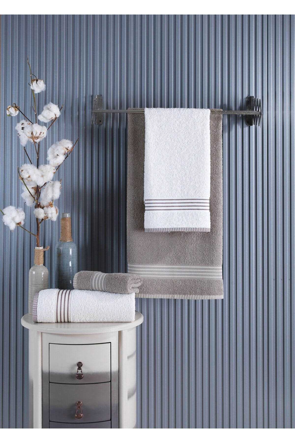 4 lü Kadın Erkek Banyo Havlusu Takımı Oscar Bej-Krem