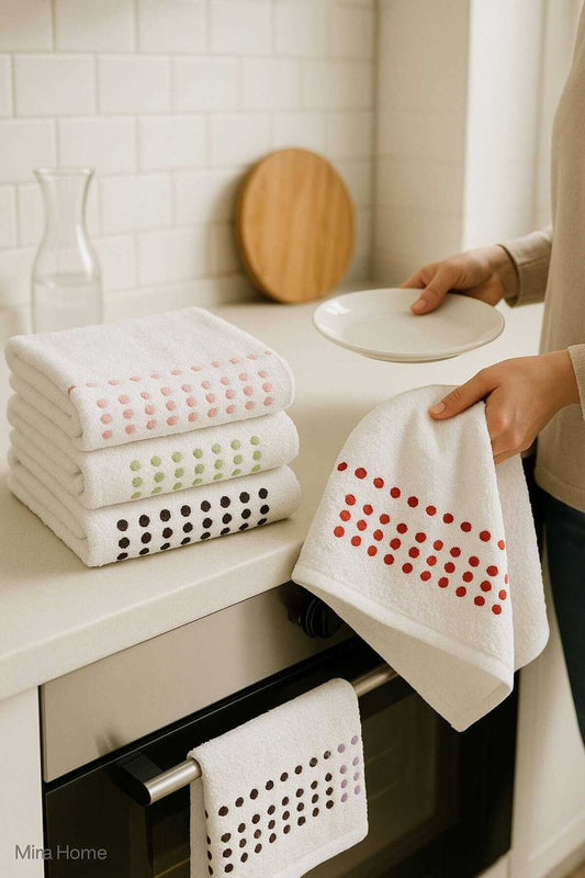 6 lı &37;100 Pamuklu Mutfak Havlusu Seti 30x50 Cm Happy Points - CHOKQU