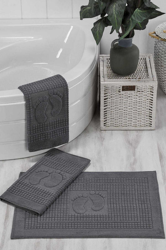 3 Lü Banyo Ayak Havlusu &#37;100 Pamuklu 50x70 Cm Antrasit