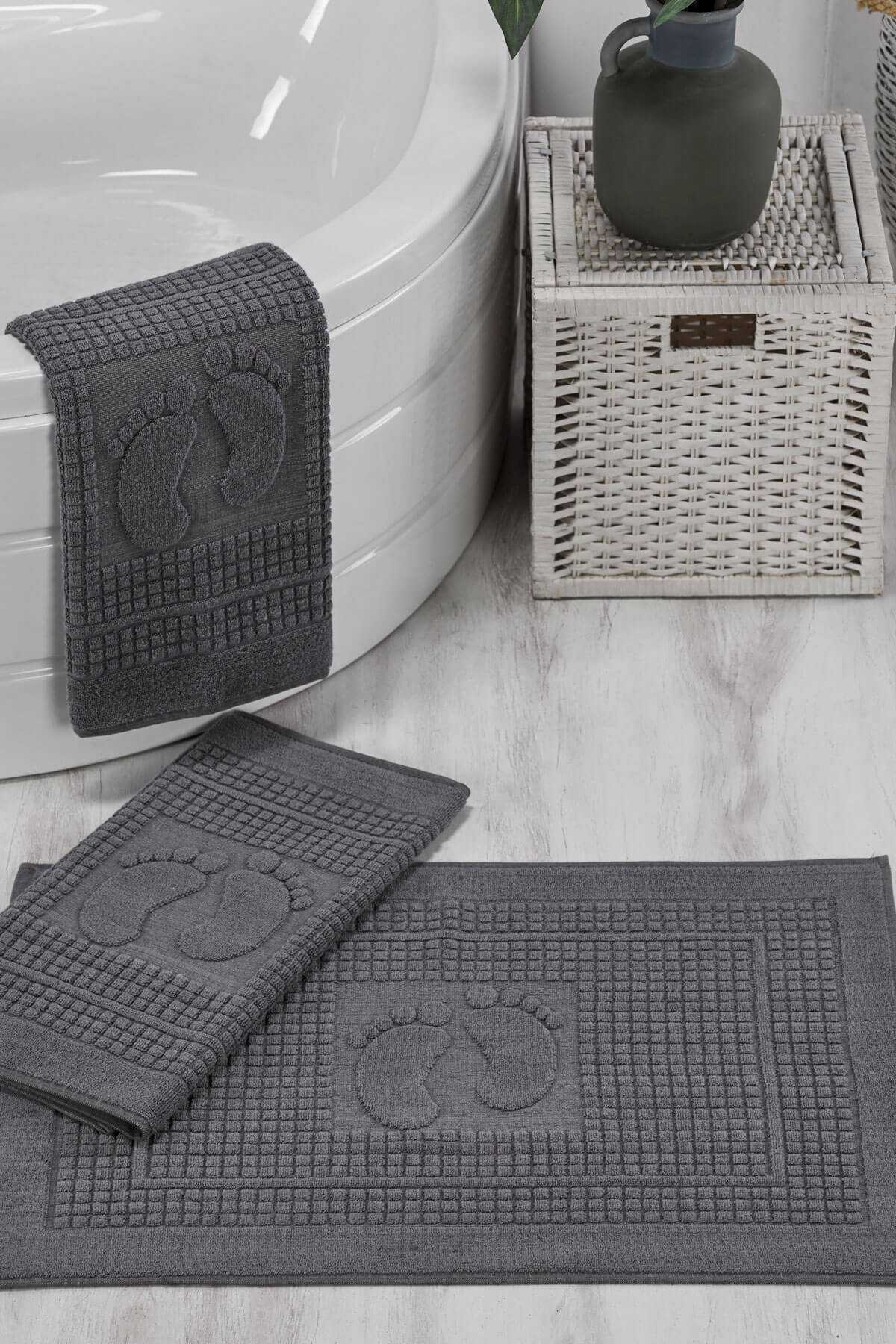 3 Lü Banyo Ayak Havlusu &#37;100 Pamuklu 50x70 Cm Antrasit