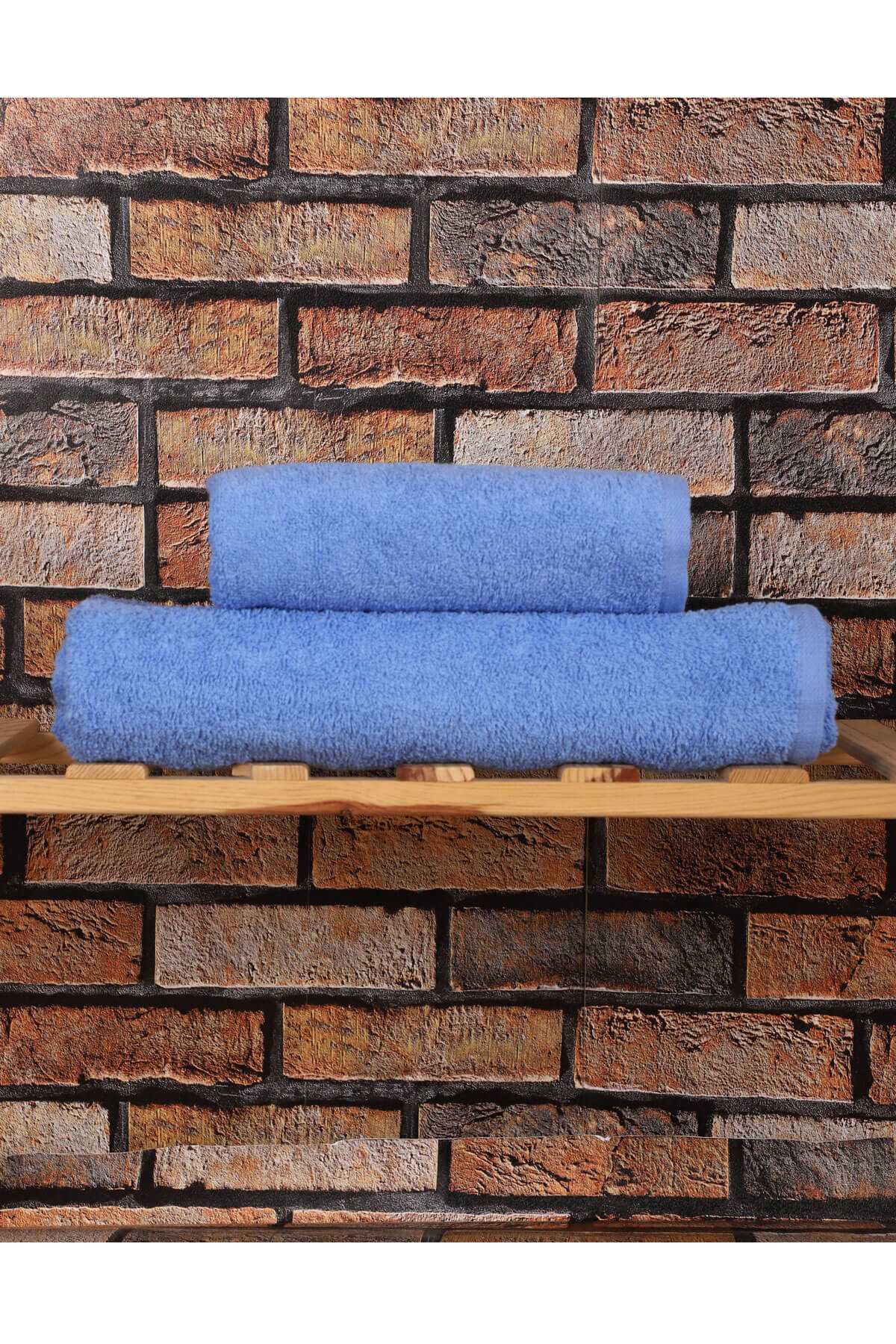 2 Parça &#37;100 Pamuklu Soft Lüx Banyo Havlu Seti Mavi