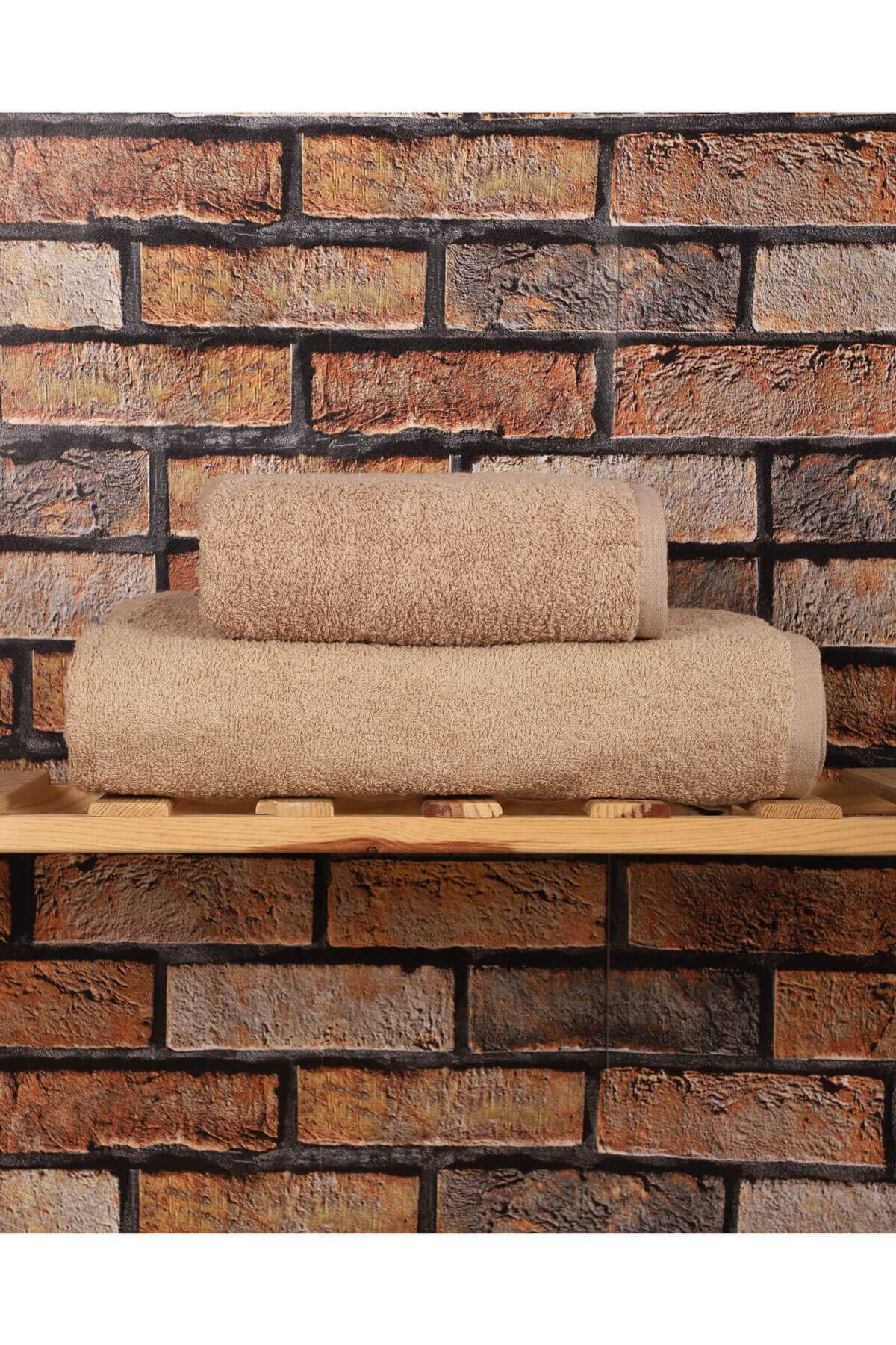 2 Parça &#37;100 Pamuklu Soft Lüx Banyo Havlu Seti Kahve