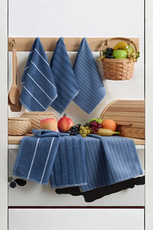 6 lı Luna Naturel Mutfak Havlu Seti &#37;100 Pamuklu 30X50 Cm Lacivert