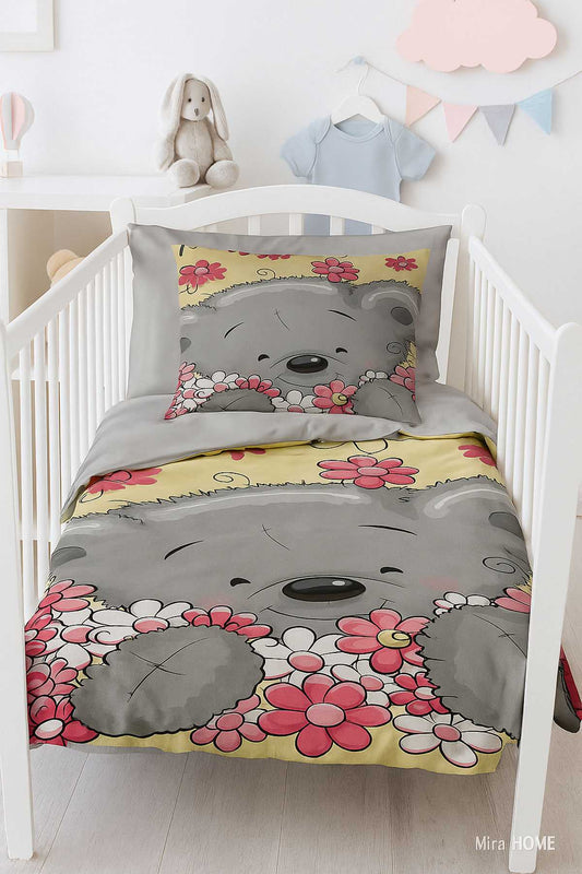 Yenidoğan Kız Bebek Nevresim Takımı &#37;100 Pamuklu Flower