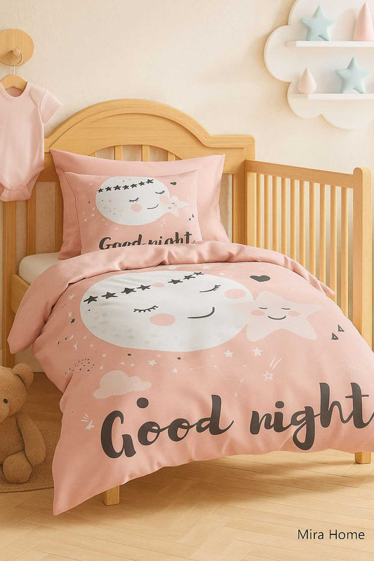 Yenidoğan Kız Bebek Nevresim Takımı &#37;100 Pamuklu Good Night