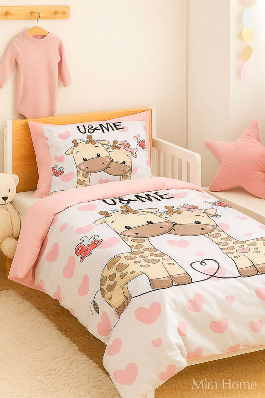 Yenidoğan Kız Bebek Nevresim Takımı &#37;100 Pamuklu Zürafa