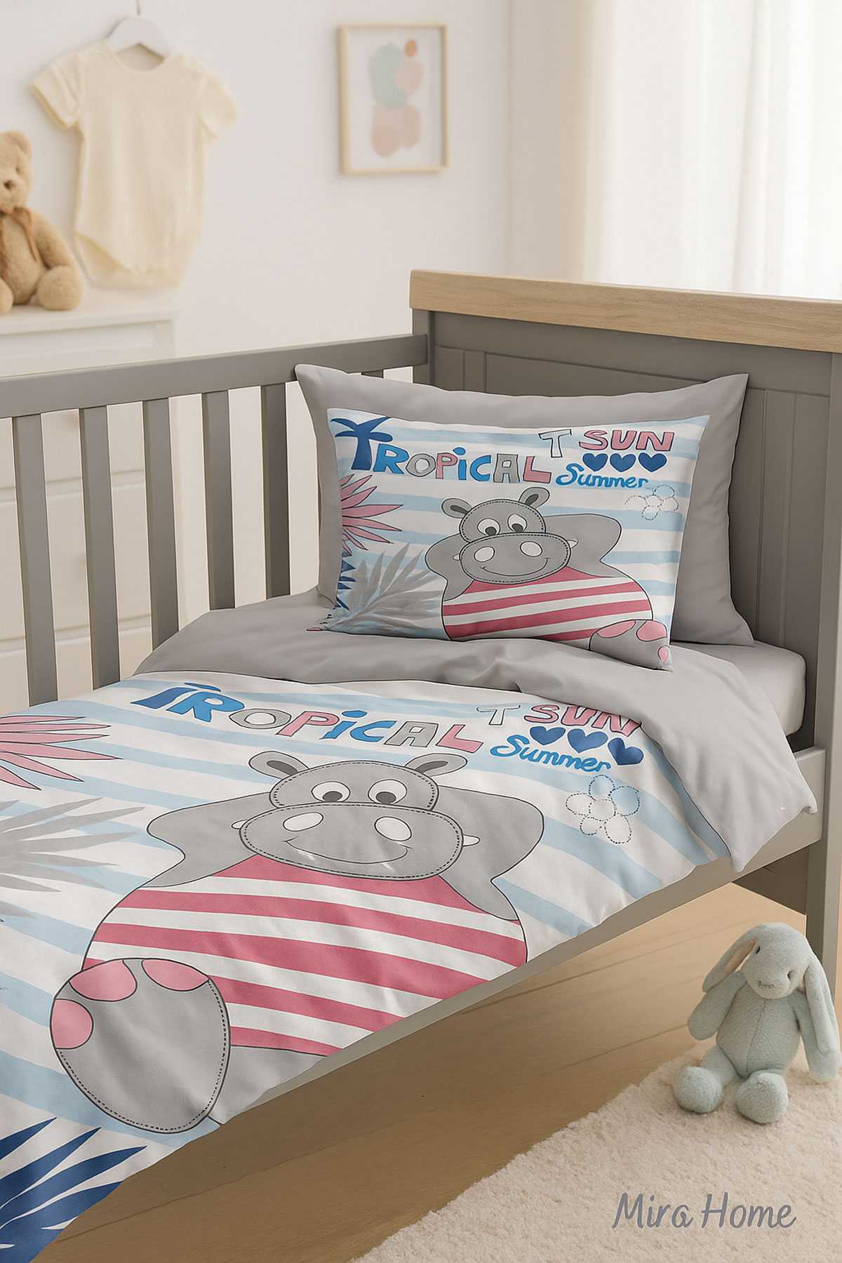 Yenidoğan Erkek Bebek Nevresim Takımı &#37;100 Pamuklu Tropical Summer