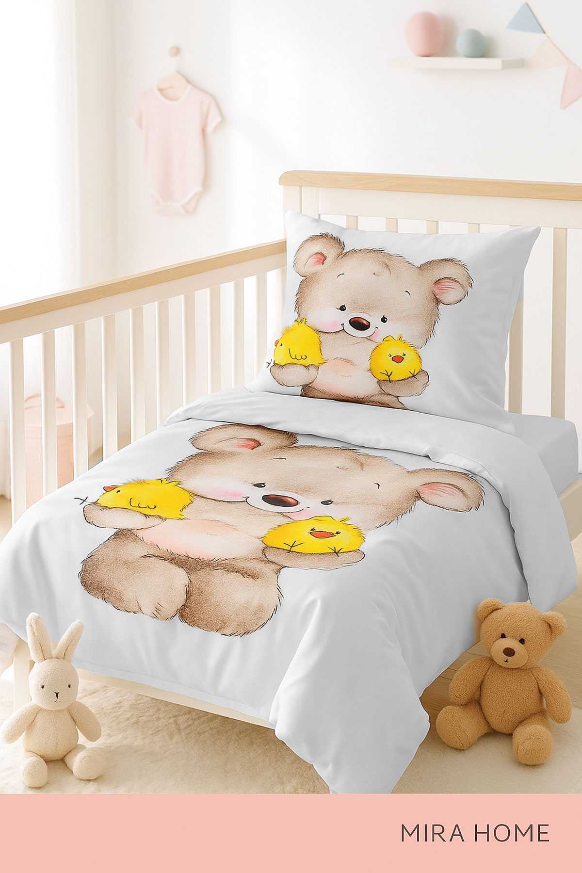 Yenidoğan Kız / Erkek Unisex Bebek Nevresim Takımı &#37;100 Pamuklu Civciv