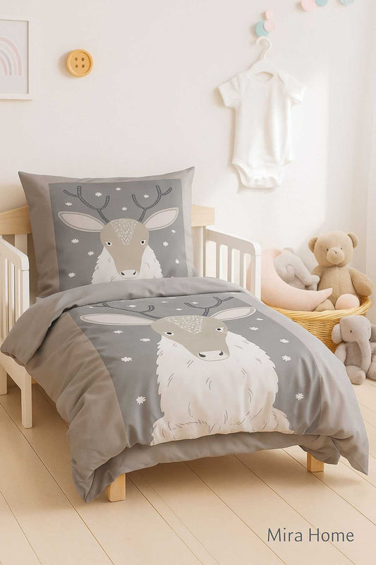 Yenidoğan Kız / Erkek Unisex Bebek Nevresim Takımı &#37;100 Pamuklu Geyik