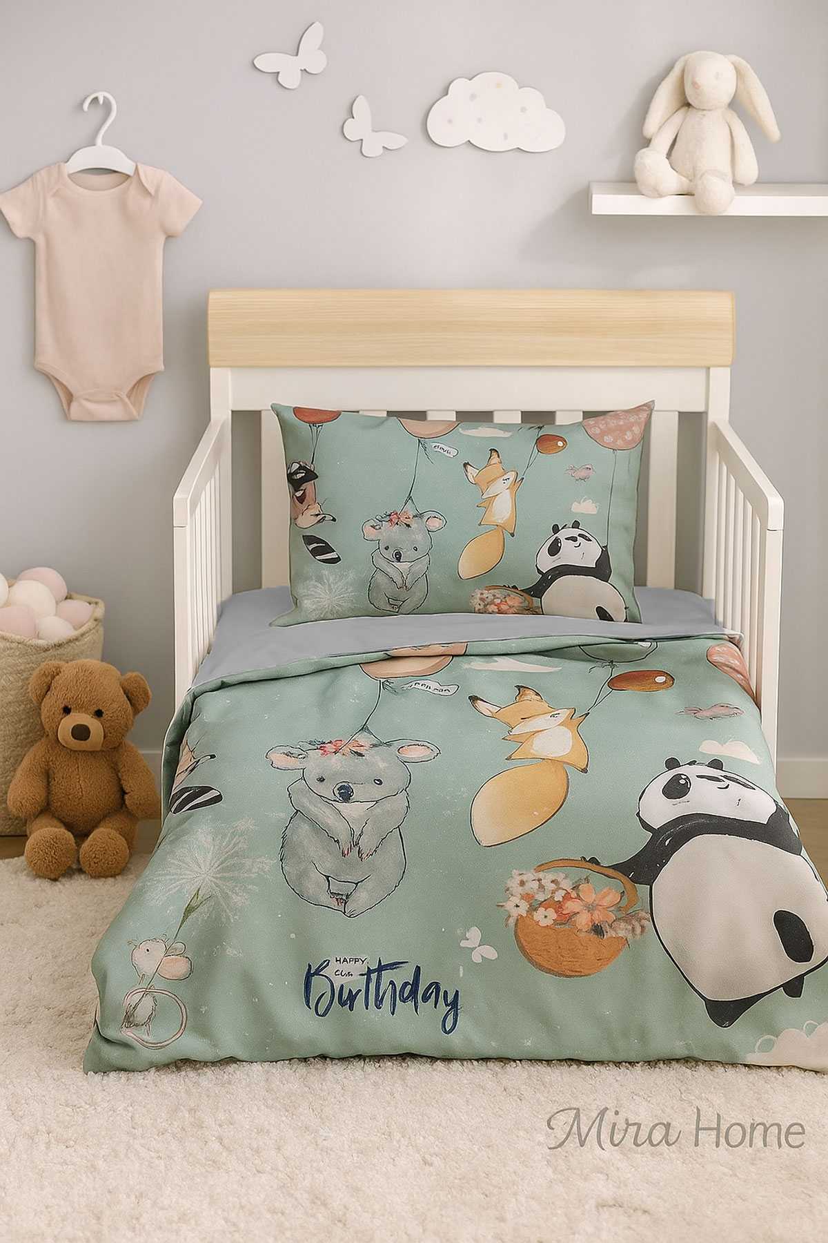 Yenidoğan Kız / Erkek Unisex Bebek Nevresim Takımı &#37;100 Pamuklu Sevimli Hayvanlar