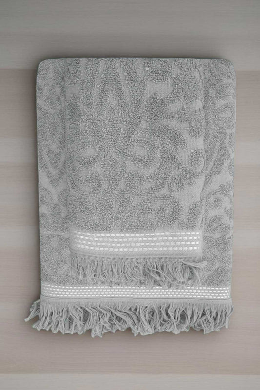 2 Parça Jakarlı Banyo Havlu Takımı &#37;100 Pamuklu 90x150 Cm Arden Gri