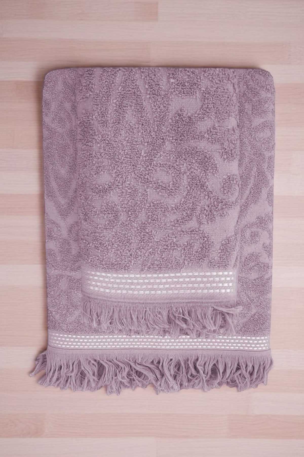 2 Parça Jakarlı Banyo Havlu Takımı &#37;100 Pamuklu 90x150 Cm Arden Mor