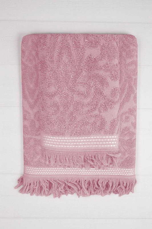 2 Parça Jakarlı Banyo Havlu Takımı &#37;100 Pamuklu 90x150 Cm Arden Pembe