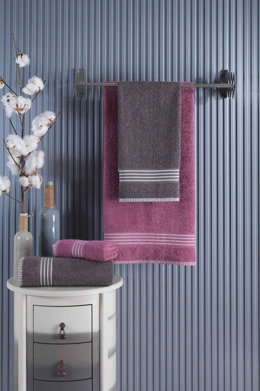 4 lü Kadın Erkek Banyo Havlusu Takımı Oscar Mürdüm Antasit