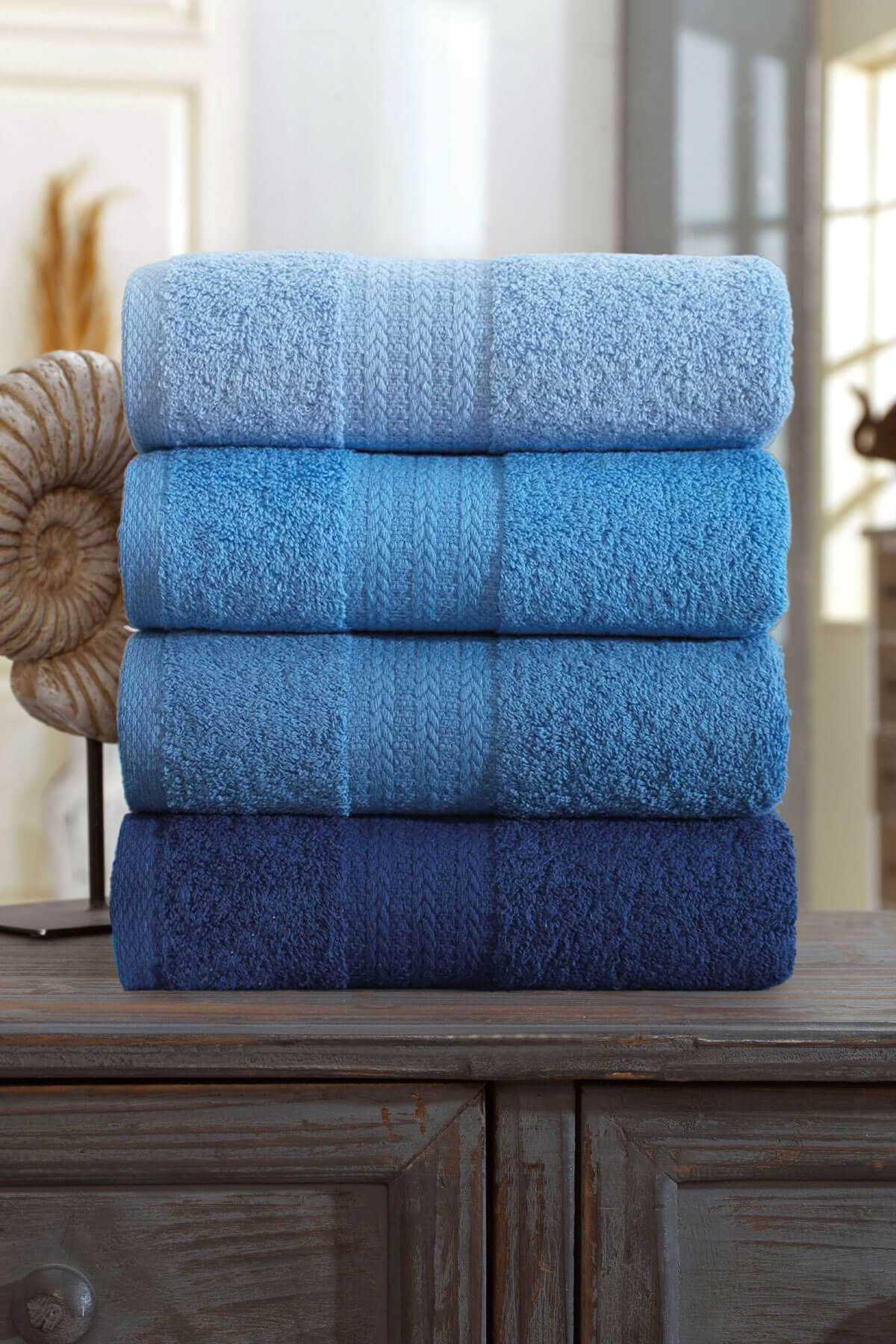 4 Lü El Yüz Havlu Seti &#37;100 Pamuklu Gökkuşağı 50x85 Cm Mavi