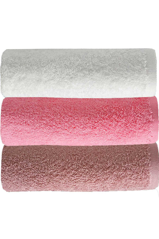 3 lü Düz Renk El Yüz Havlu Seti &#37;100 Pamuklu 50x90 Cm Gül-Pembe-Beyaz