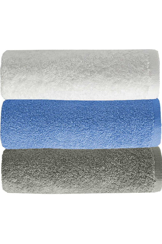 3 lü Düz Renk El Yüz Havlu Seti &#37;100 Pamuklu 50x90 Cm Gri-Mavi-Beyaz