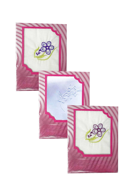 3 lü Özel Paket Premium Kadın İşlemeli Mendil Seti  &#37;100 Pamuk 28x28 Cm