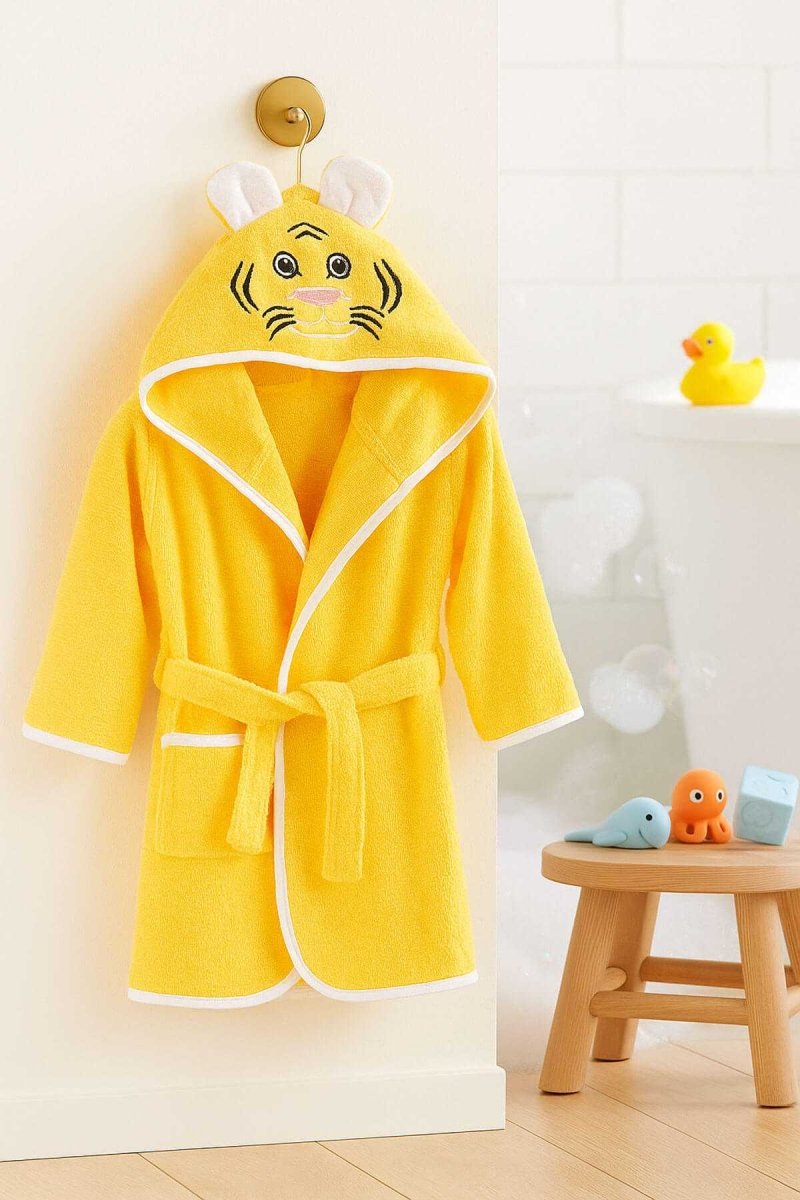 Kapşonlu Unisex &37;100 Pamuklu Çocuk Banyo Bornozu Tiger - CHOKQU