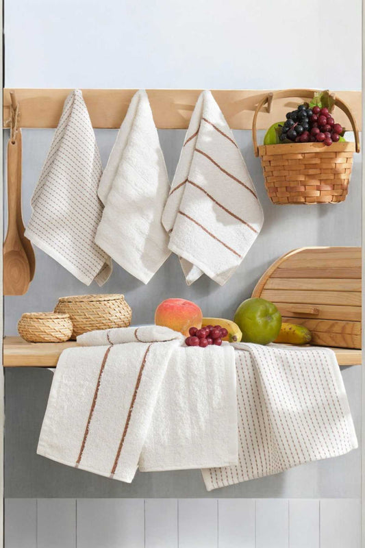 6 lı Luna Naturel Mutfak Havlu Seti &#37;100 Pamuklu 30X50 Cm Krem