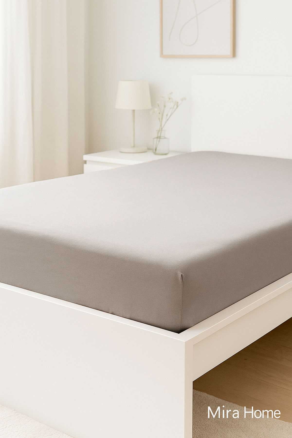 Tek Kişilik Düz Penye &#37;100 Pamuklu Lastikli Çarşaf 100X200 Cm Newsheet Gri