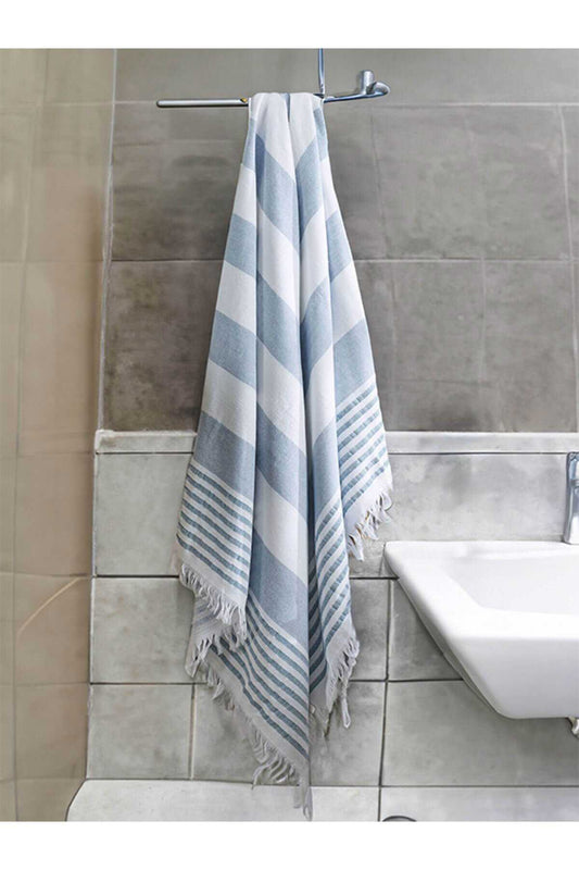 Pure Linen 90x170 cm Doğal Pamuk Peştamal Havlu Mavi