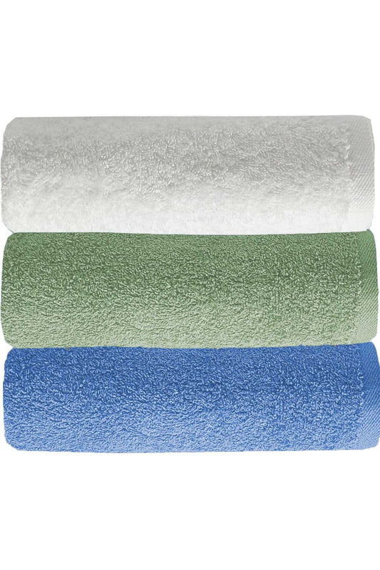 3 lü Düz Renk El Yüz Havlu Seti &#37;100 Pamuklu 50x90 Cm Mavi-Yeşil-Beyaz