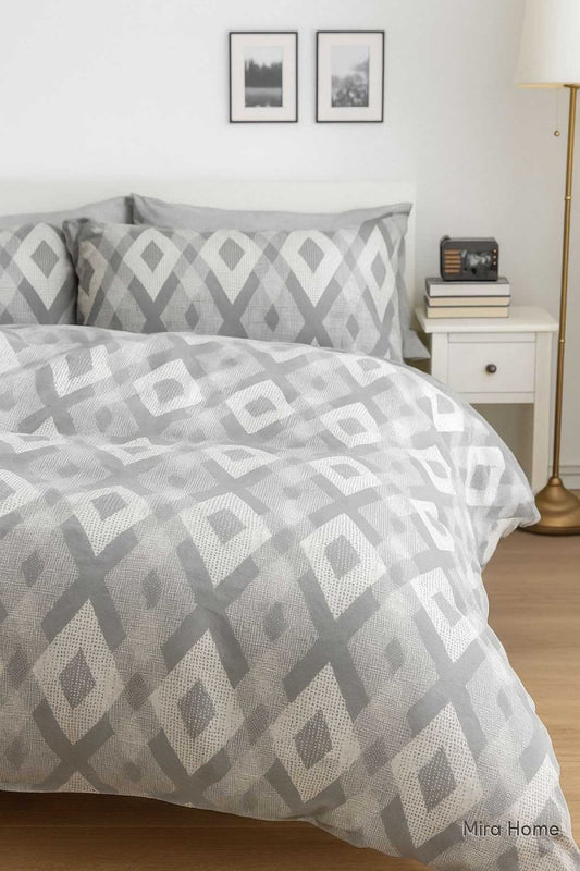 Mira Home İç İçe Baklava Desen Gri Pamuklu Nevresim Takımı - CHOKQU