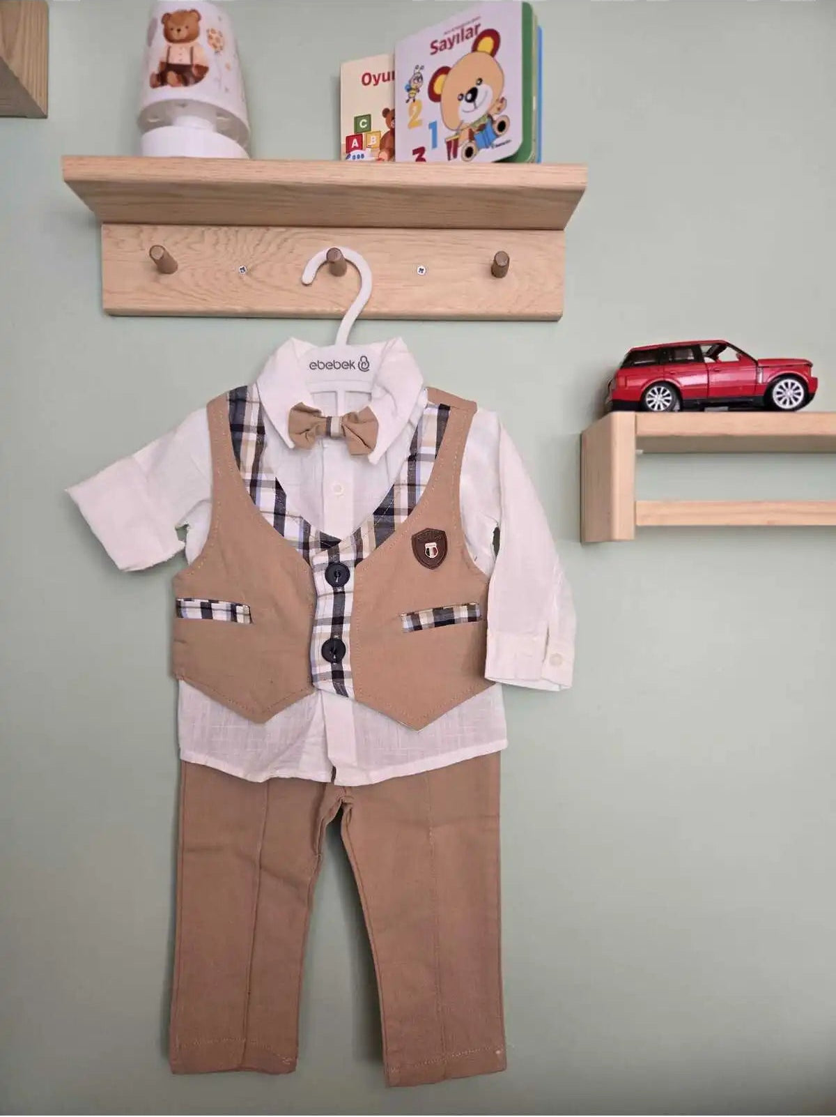papyonlu yelekli 4lü alt üst erkek bebek takımı