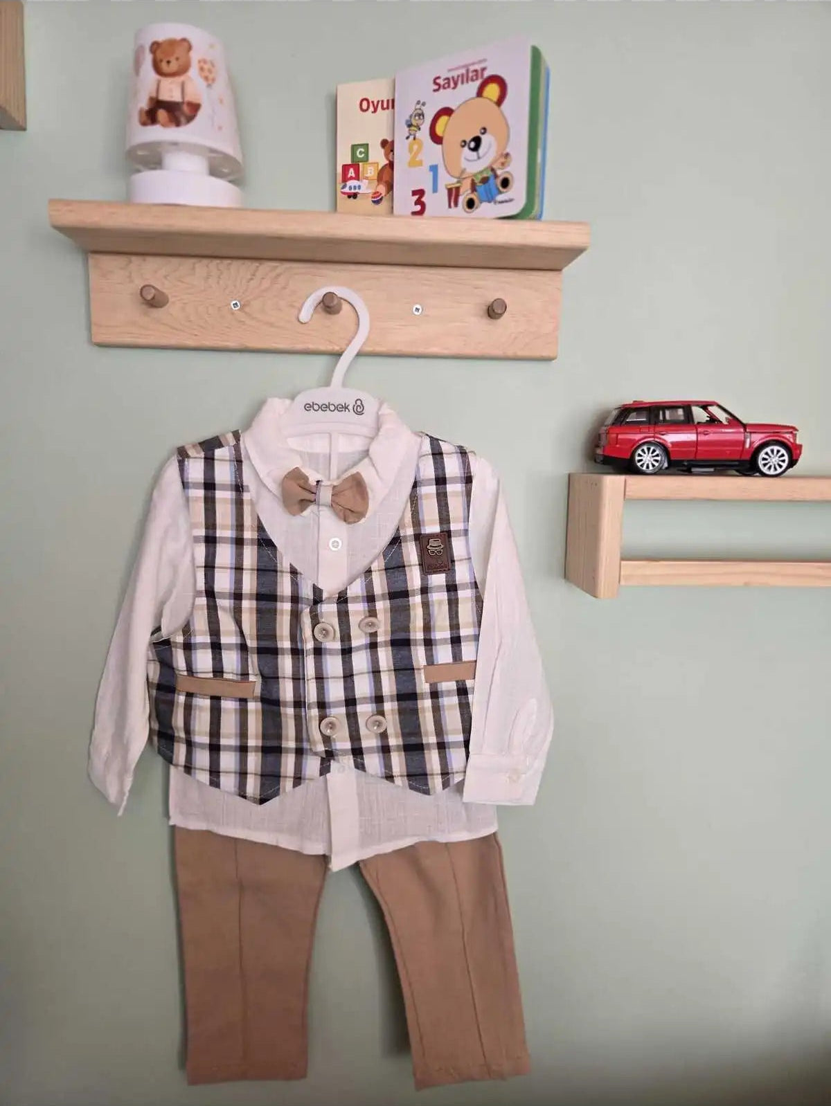 papyonlu yelekli alt ust erkek bebek takımı