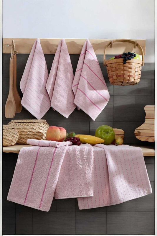 6 lı Luna Naturel Mutfak Havlu Seti &#37;100 Pamuklu 30X50 Cm Pudra