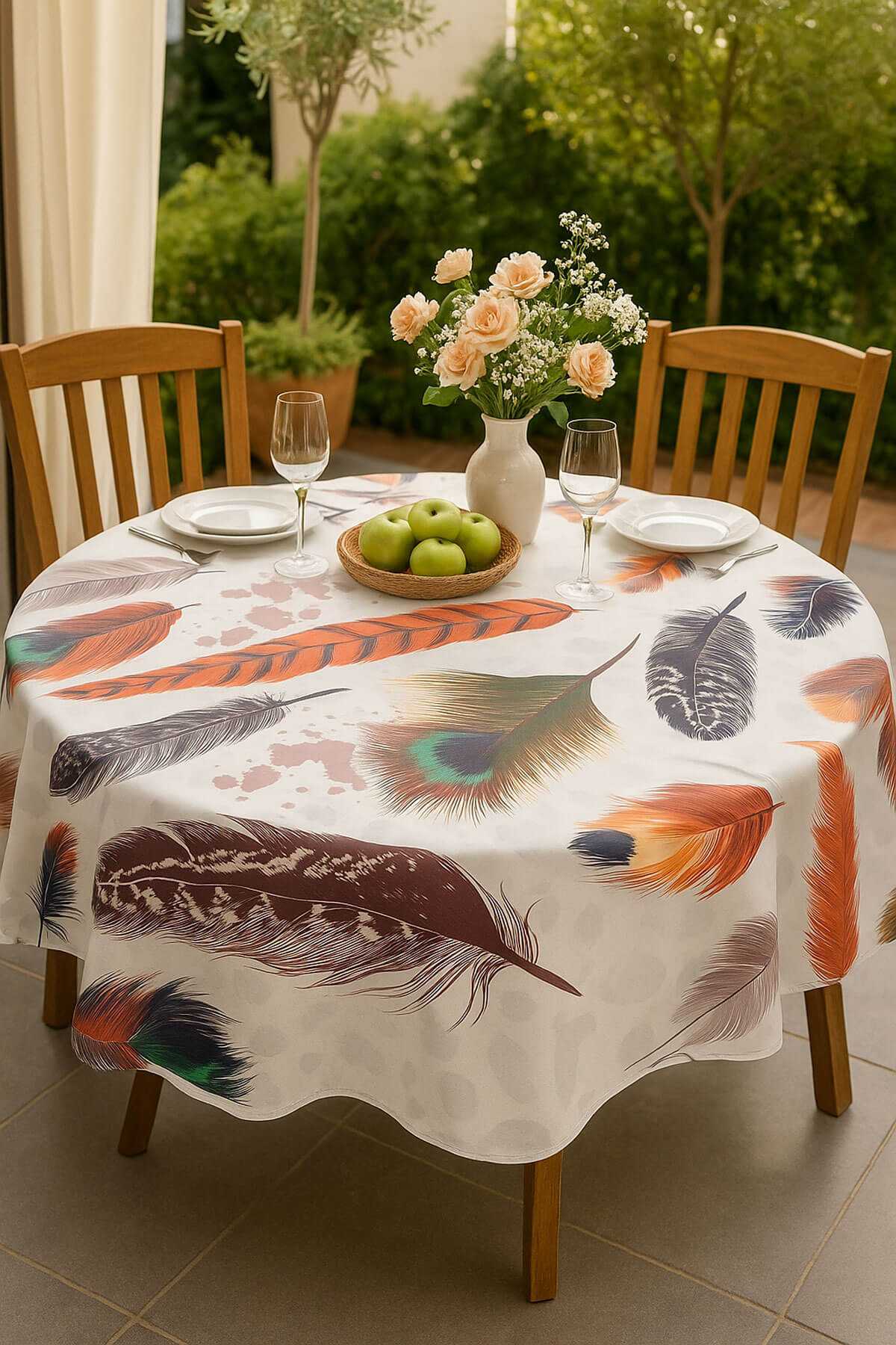 Yuvarlak Tüy Desenli Duck Kumaş Masa Örtüsü 150x150 Cm