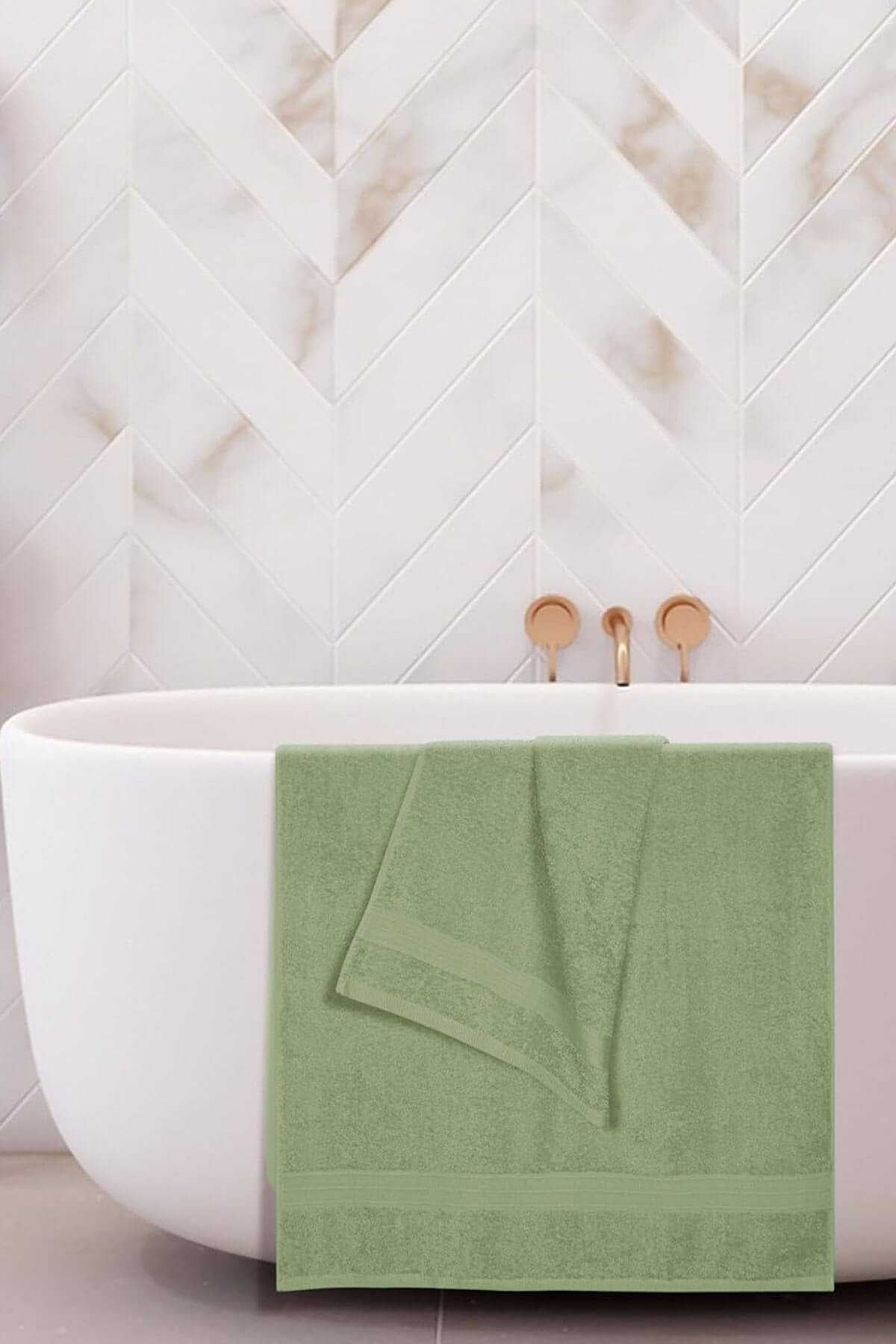 2 li Banyo Havlu Takımı &#37;100 Pamuklu Dry Yeşil