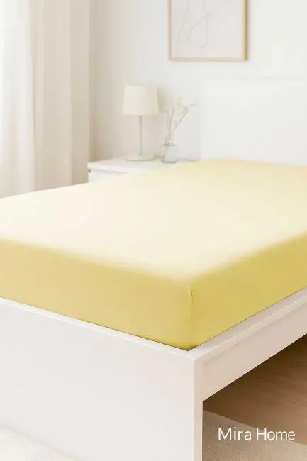 Çift Kişilik Düz Penye %100 Pamuklu Lastikli Çarşaf 160X200 Newsheet Sarı