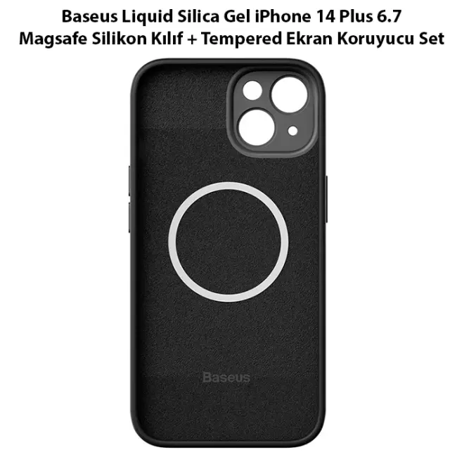 Baseus Liquid Silica Gel iPhone 14 Plus 6.7 Magsafe Silikon Kılıf + Tempered Ekran Koruyucu Set-(5775)
