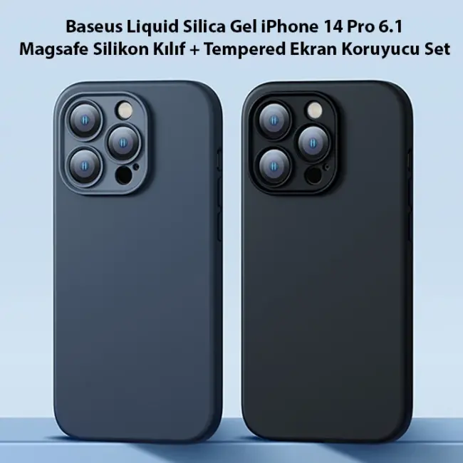 Baseus Liquid Silica Gel iPhone 14 Pro 6.1 Magsafe Silikon Kılıf + Tempered Ekran Koruyucu Set-(5775)