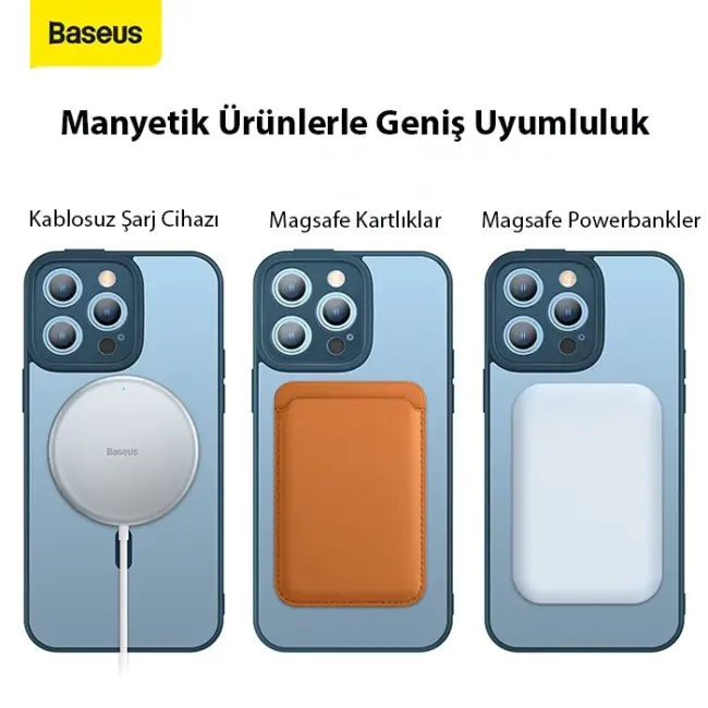 Baseus Frame Series iPhone 14 Pro Max 6.7 Kamera Koruyuculu Magsafe Kılıf + Tempered Ekran Koruyucu-(5775)