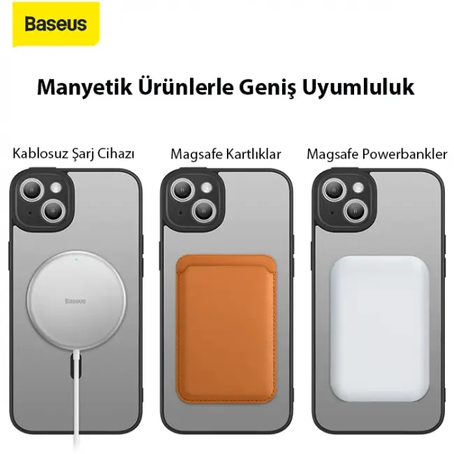 Baseus Frame Series iPhone 14 6.1 Kamera Koruyuculu Magsafe Kılıf + Tempered Ekran Koruyucu Set-(5775)