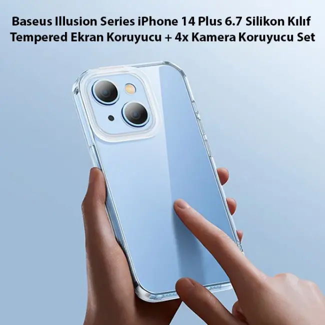 Baseus Illusion Series iPhone 14 Plus 6.7 Silikon Kılıf + Tempered Ekran Koruyucu + 4x Kamera Koruyu-(5775)
